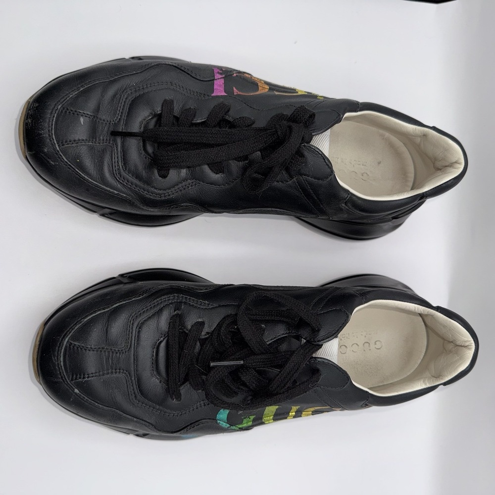 Gucci Men's 11 Black Rhyton Iridescent Rainbow Logo Apollo Nero Sneaker Shoes - Picture 5 of 13